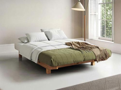 wood platform bed frame floating design in honey finish by get laid beds