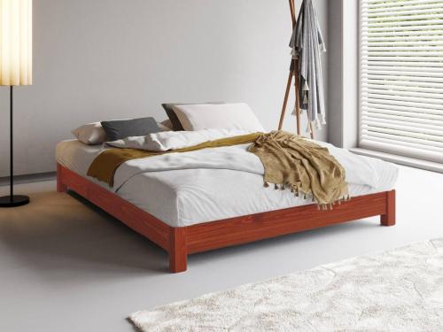 red wooden space saver platform bed