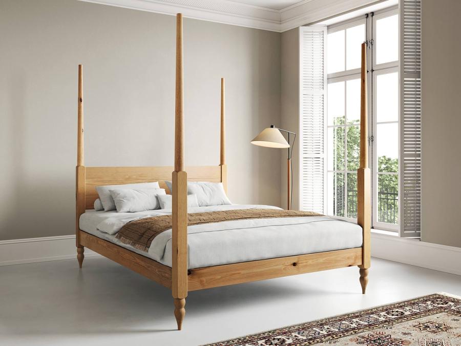 moroccan four poster wooden bed frame in honey finish by get laid beds