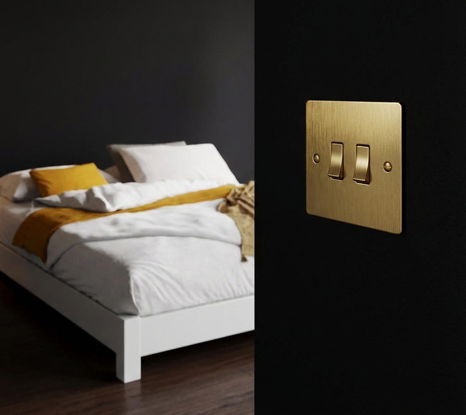 Quincaillerie dorée dans le design d'une chambre noir et or
