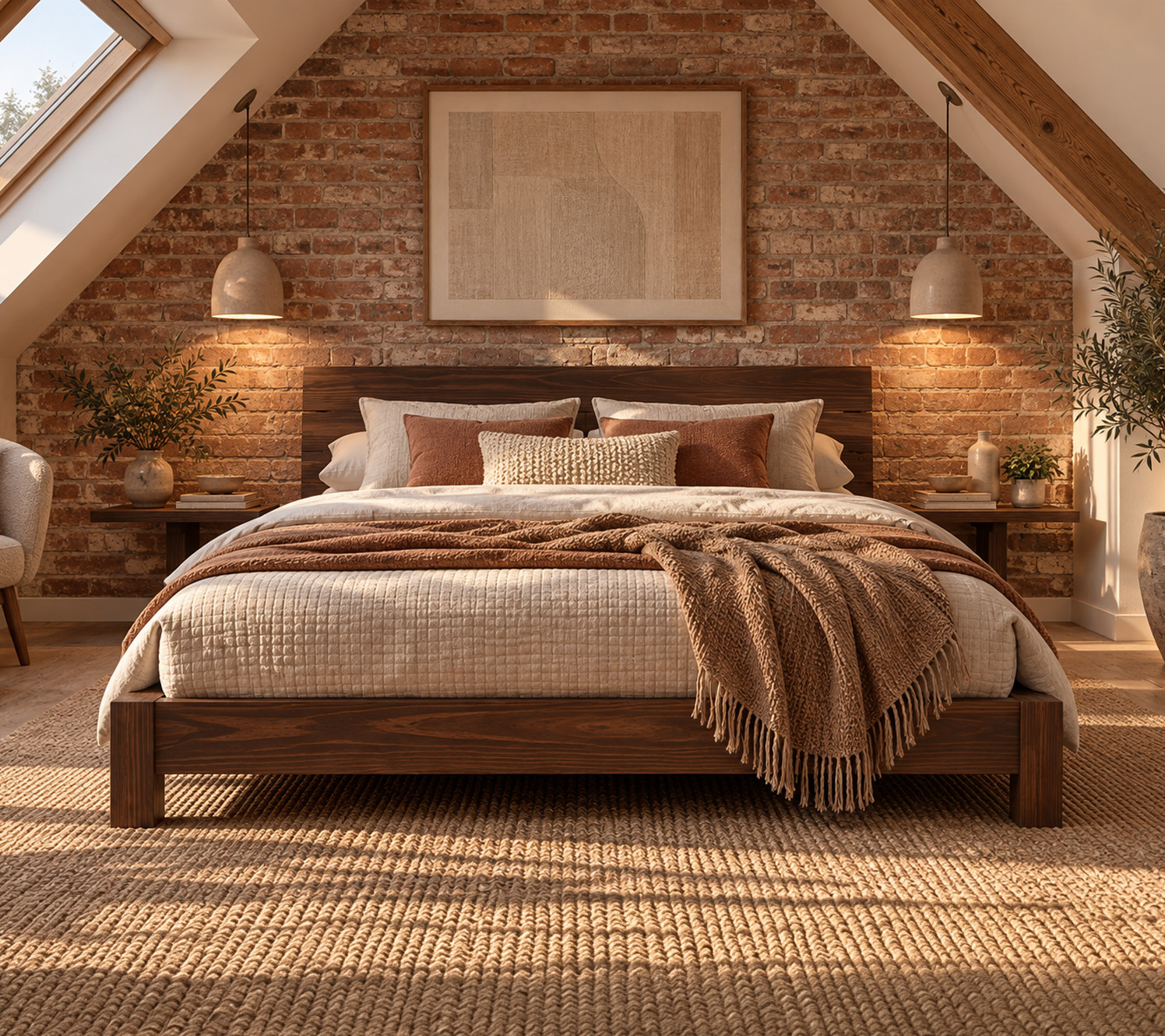 aménagement combles chambre Briques apparentes
