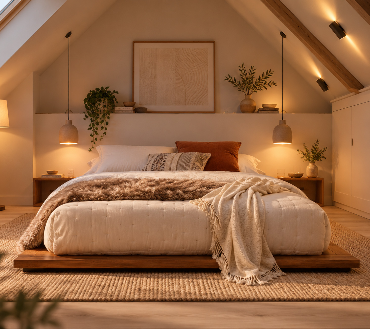 aménagement chambre mansardée Éclairage doux