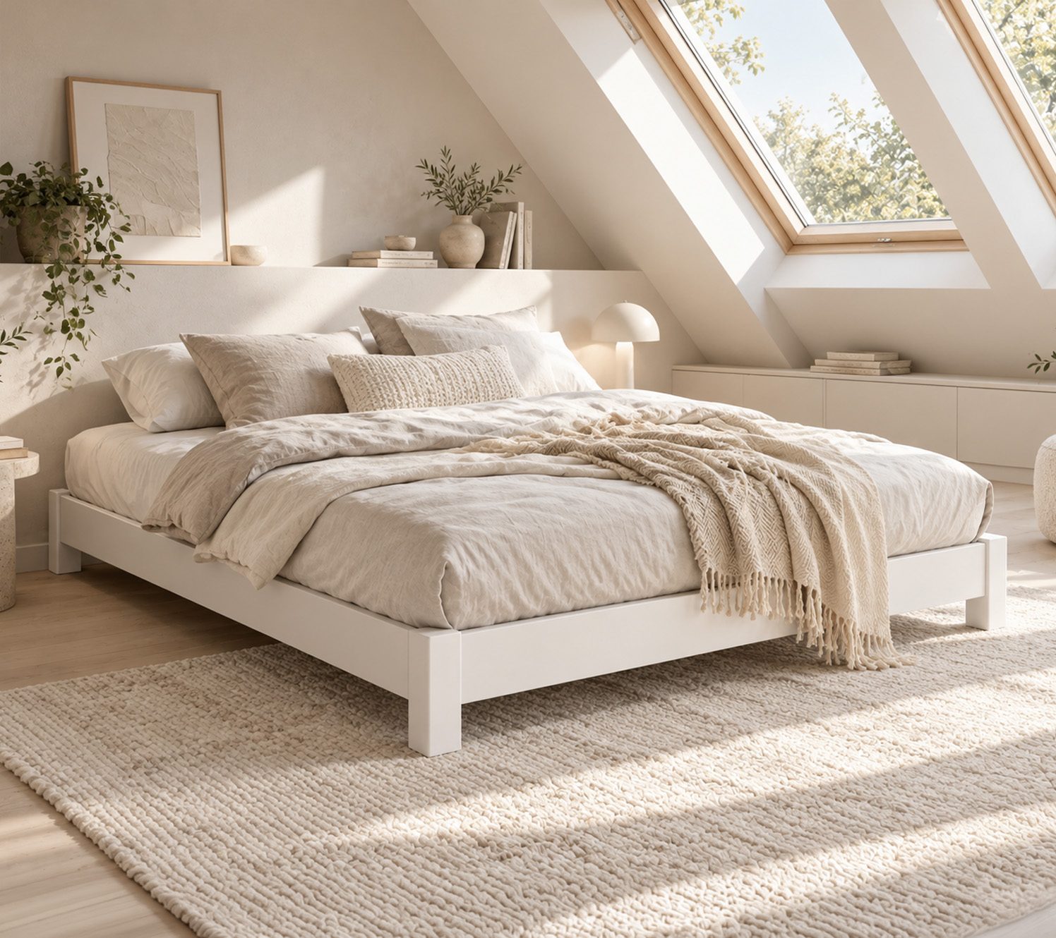 aménagement chambre mansardée Palette neutre et douce
