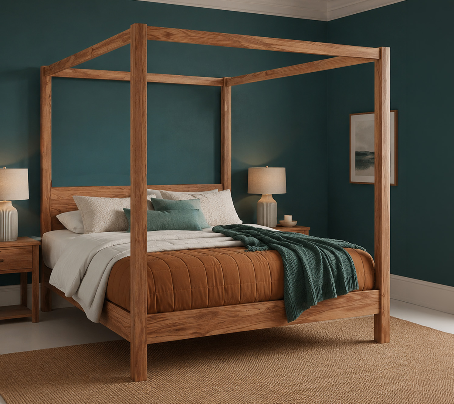 décoration de chambre bleu canard chêne naturel